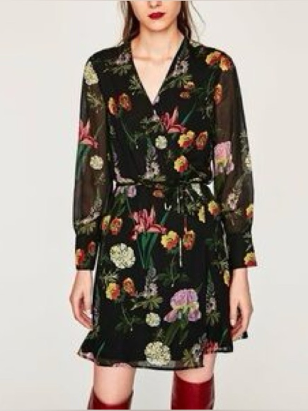 Zara Floral Printed Mini Wrap Dress
